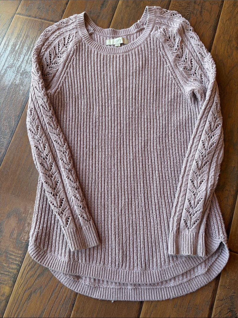 LOFT Mauve Lace-Detail Crewneck Sweater - Size Small